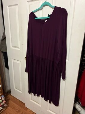 Modcloth Deep Plum Long Sleeve Swing Dress